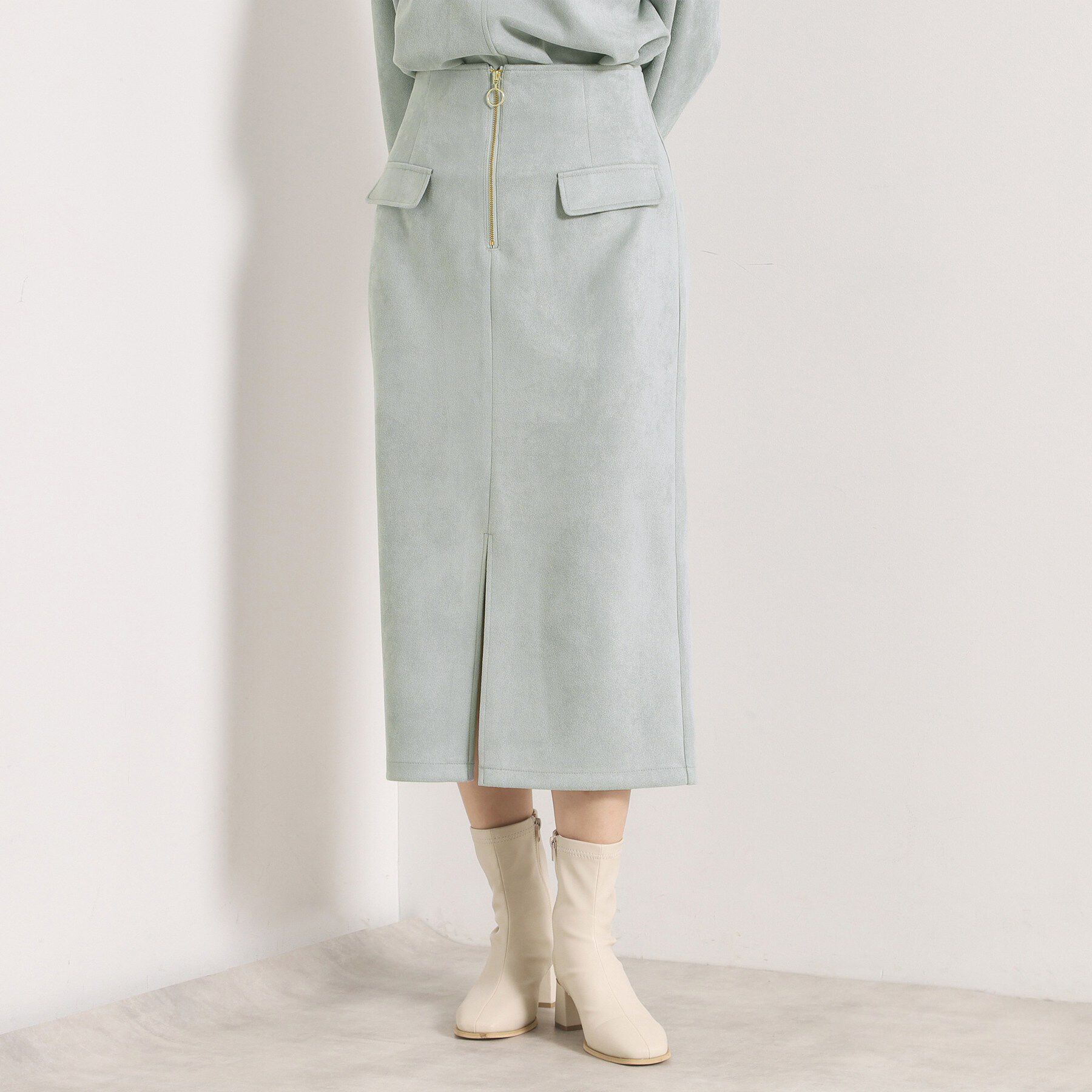 ITS&rsquo;DEMO「【セットアップ可／手洗い可】カットスエードスカート」|スカート|ミントグリーン(02