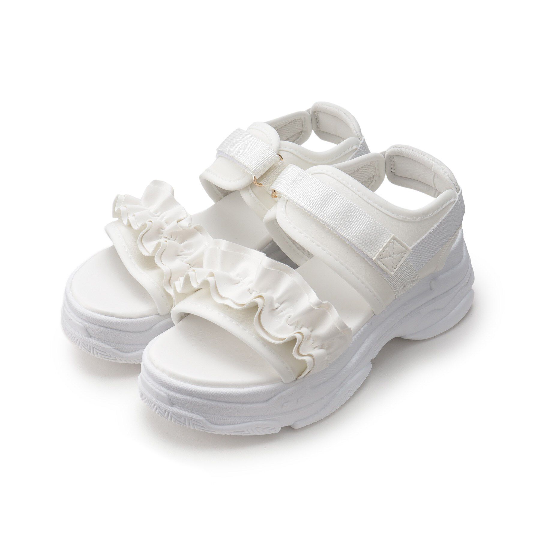 csT&P「厚底フリルスポサン」|サンダル|ホワイト(001)