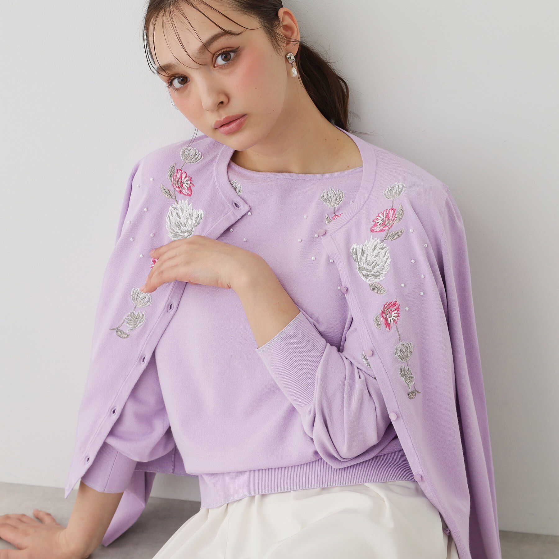 SunaUna「【SS～Lサイズ展開／フラワー刺繍】クラフトカーディガン」|カーディガン|ラベンダー(080)