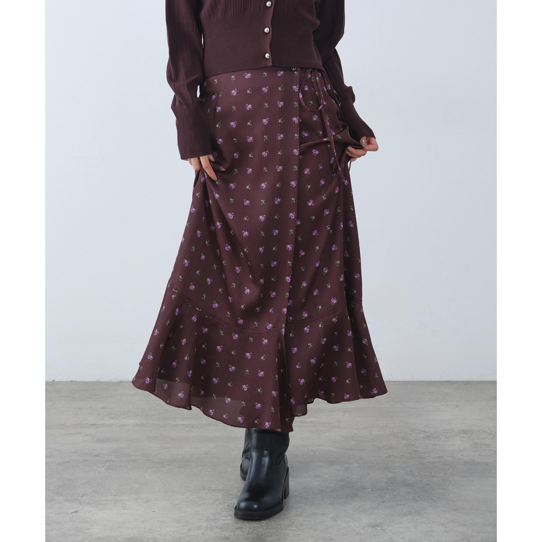 CODE A「blooming flower wrap skirt」|スカート|ボルドー(164)