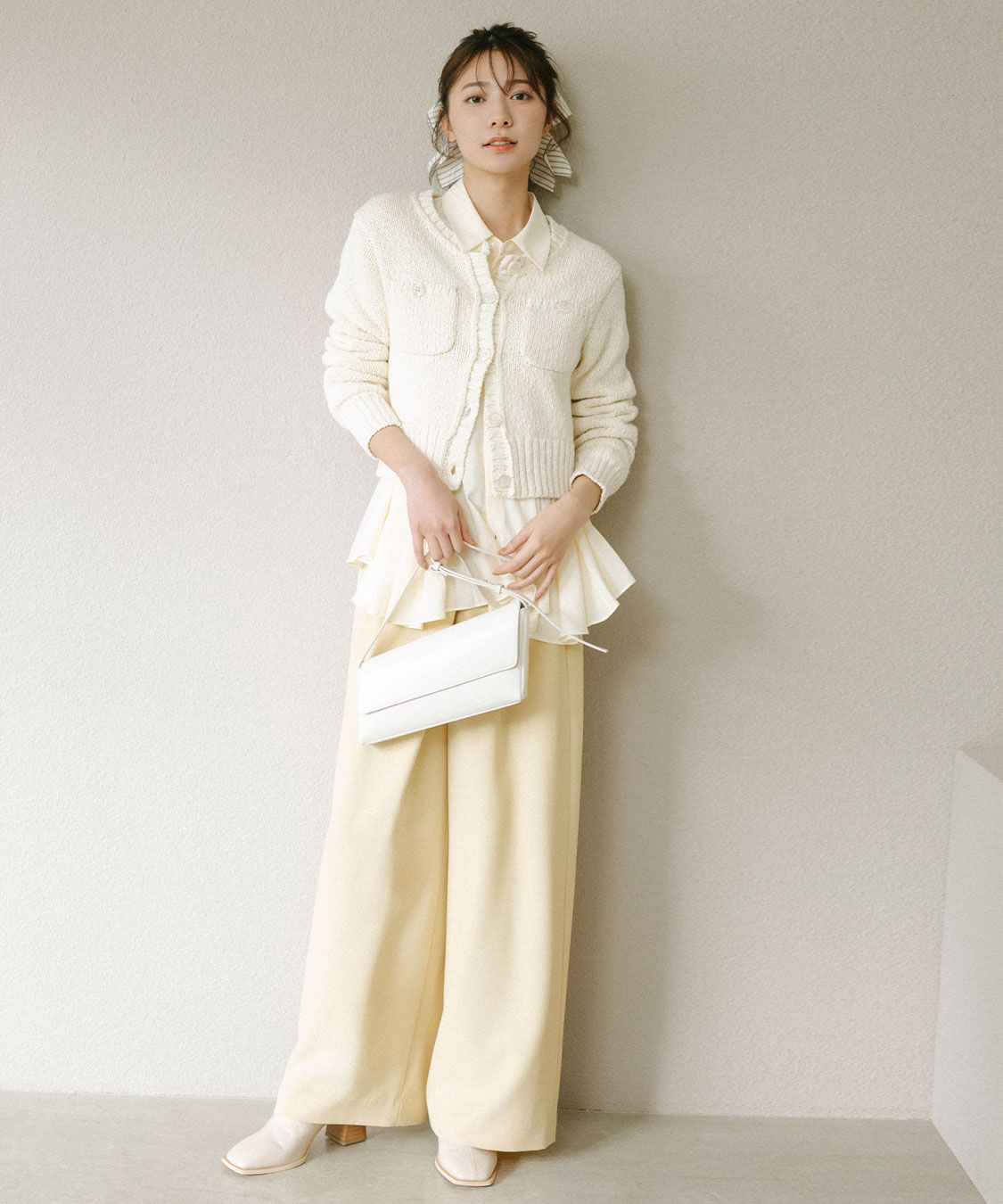 COCO DEAL「ベルトディテールアシメワイドパンツ」|スラックス|イエロー