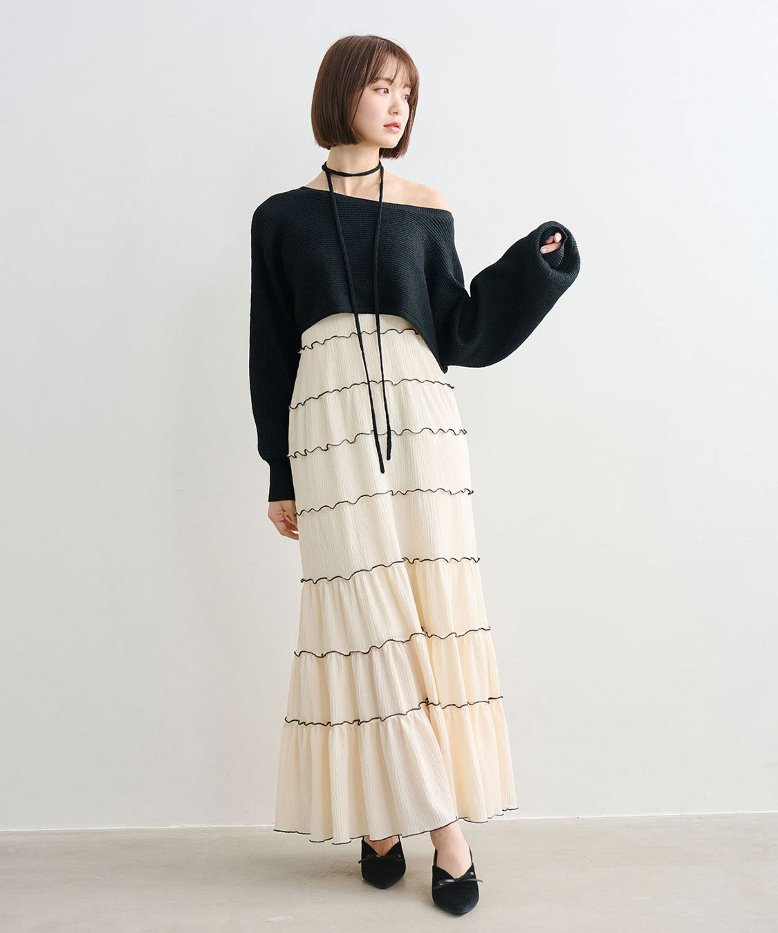 COCO DEAL「クロップドニット&times;メローティアードキャミワンピース」|ワンピース|