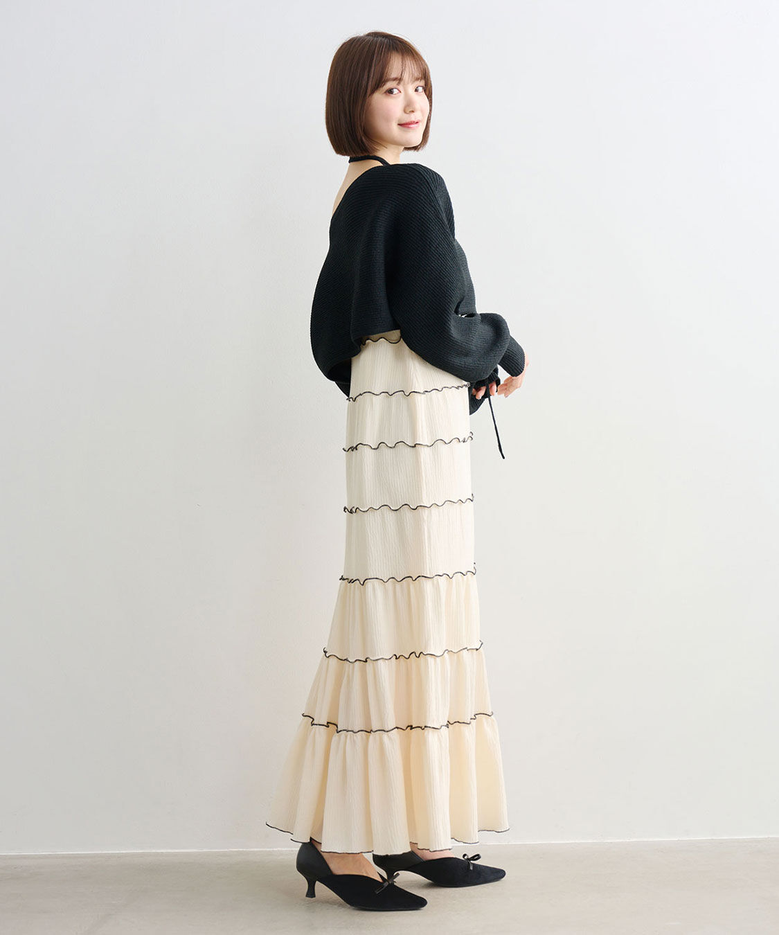 COCO DEAL「クロップドニット&times;メローティアードキャミワンピース」|ワンピース|