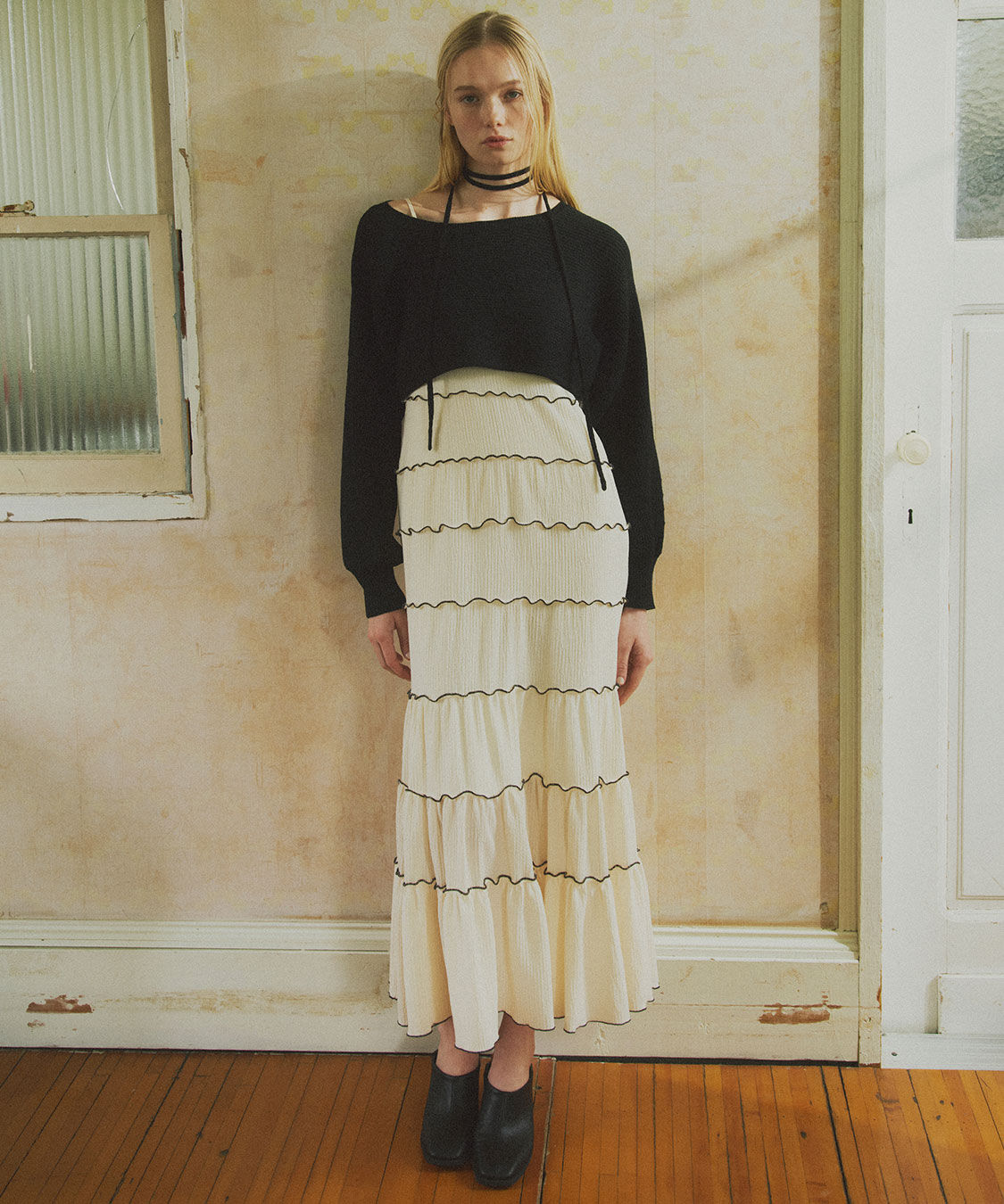 COCO DEAL「クロップドニット&times;メローティアードキャミワンピース」|ワンピース|