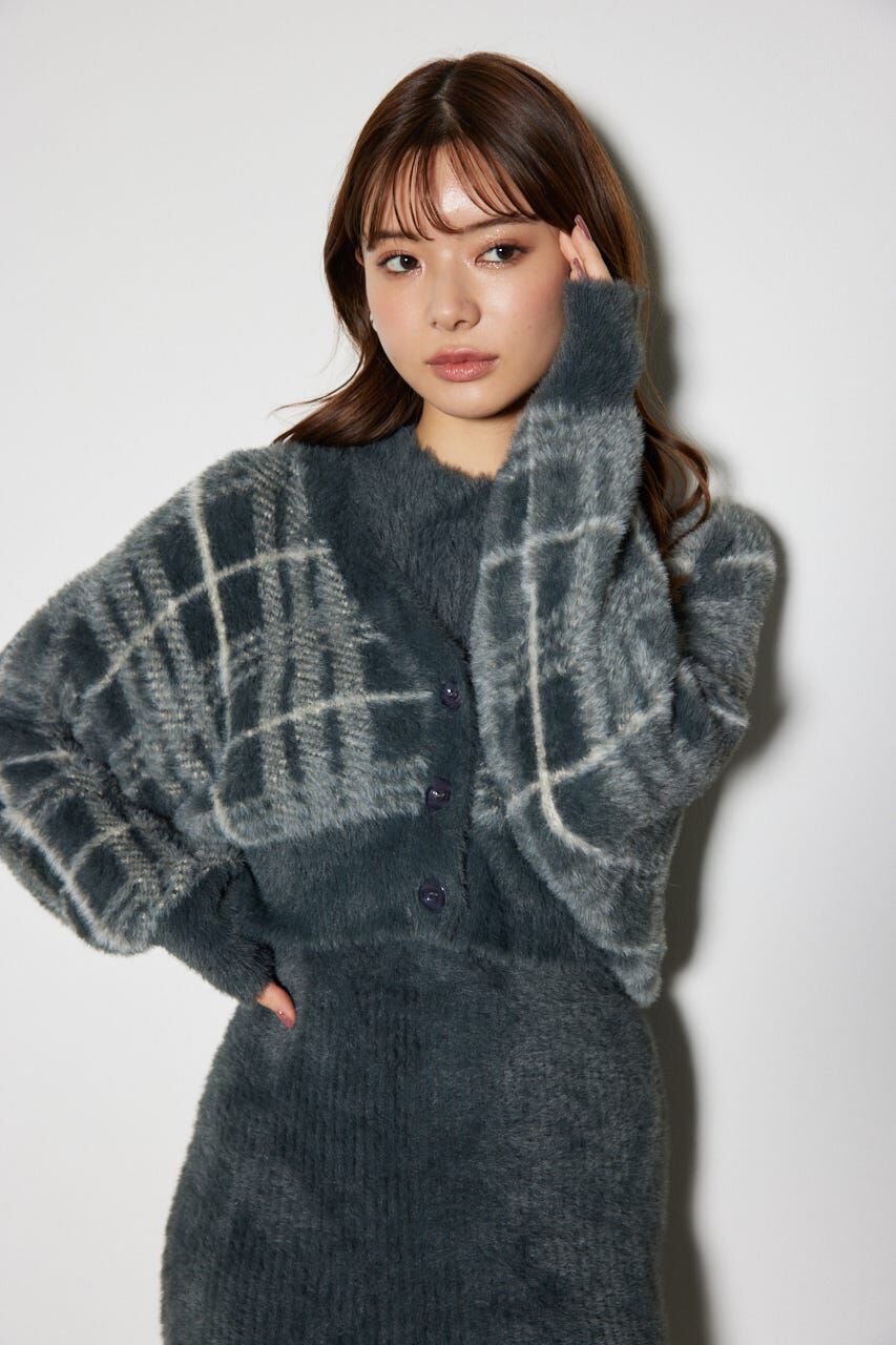 rienda「チェックジャガードカーディガンSETオフタートルニットミニワンピース」|ワンピース|