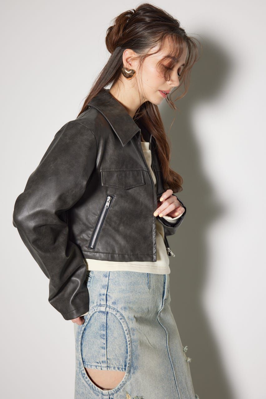 rienda「フェイクレザーポケットデザインショートジャケット」|その他|