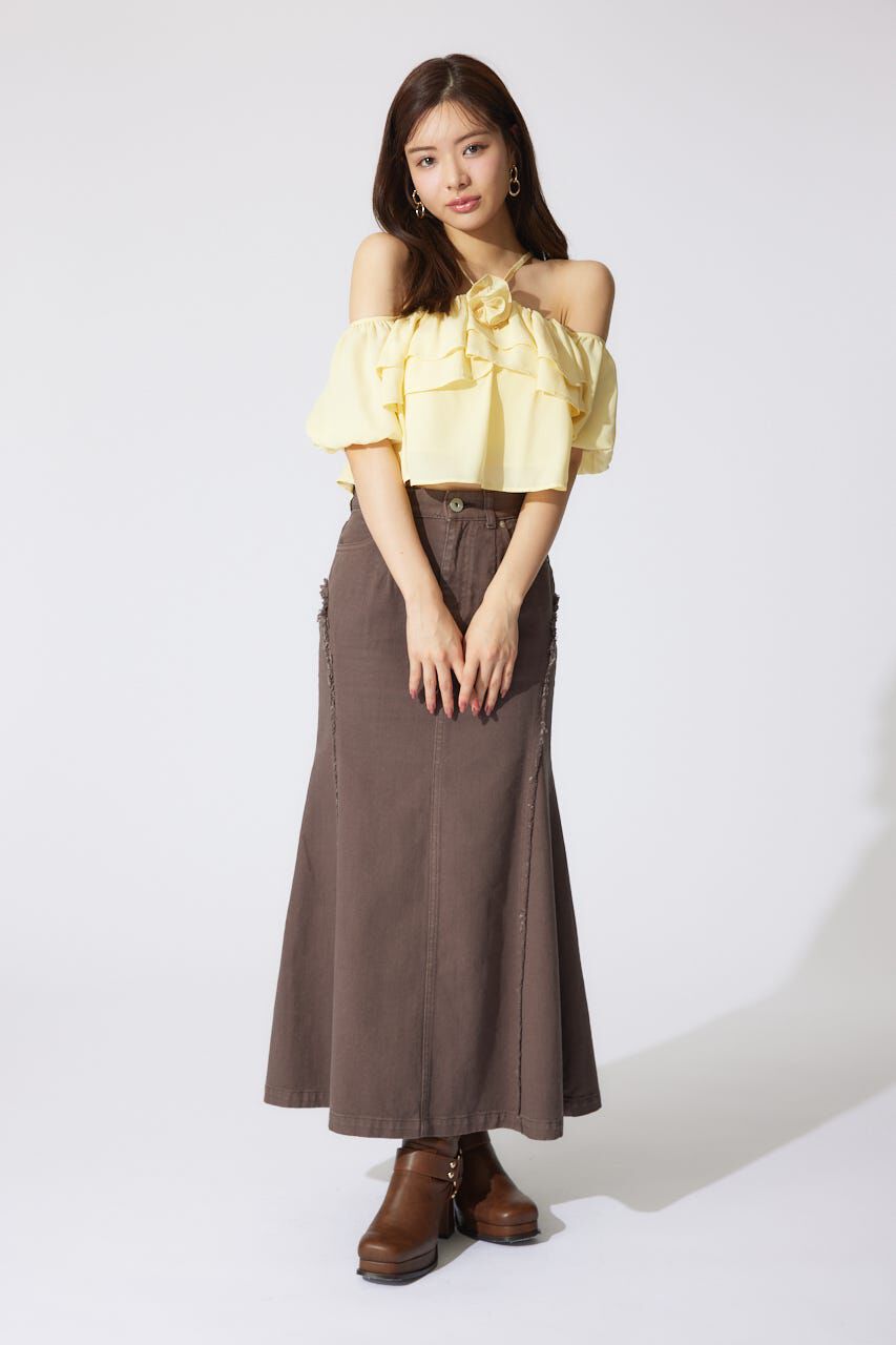 rienda「フリンジマーメイドデニムジャストウエストスカート」|スカート|