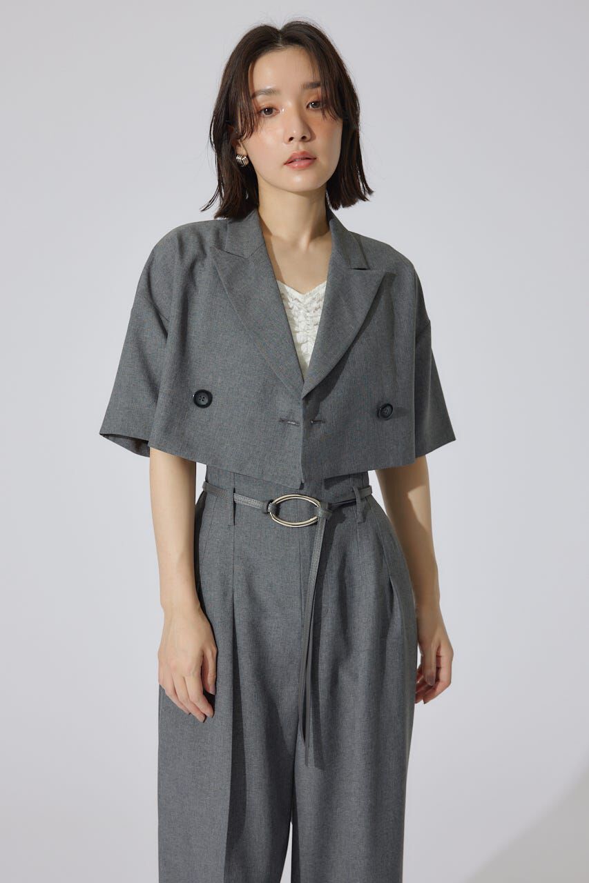 rienda「リネンライククロップドハーフスリーブジャケット」|その他|GRY