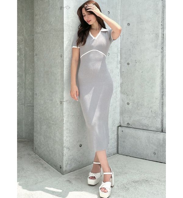 RESEXXY「バイカラーニットポロワンピース」|ワンピース|