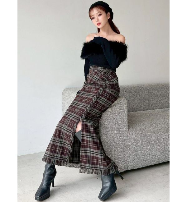 RESEXXY「フリンジチェックタックスカート」|スカート|