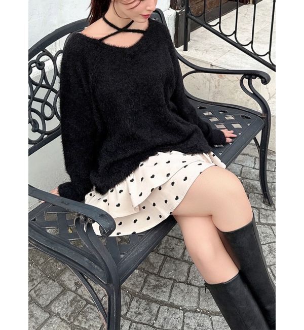 RESEXXY「【ZOZO限定】クロスリボンニットトップス」|ニット・セーター|ブラック