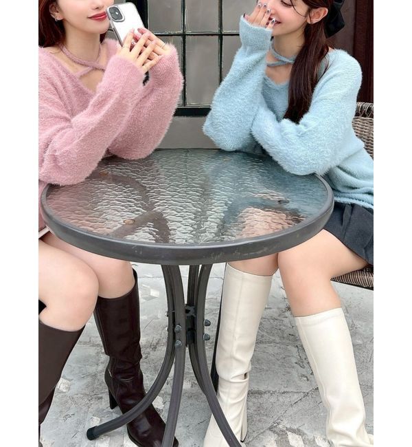 RESEXXY「【ZOZO限定】クロスリボンニットトップス」|ニット・セーター|ブルー