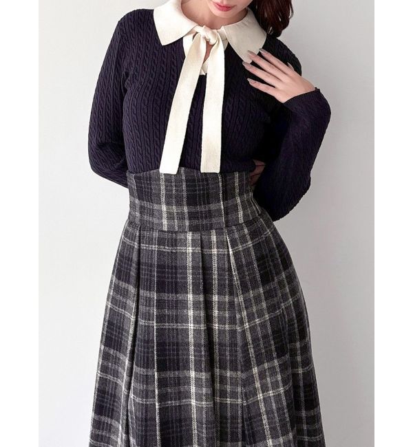 RESEXXY「ナロータイケーブルニットトップス」|ニット・セーター|ネイビー