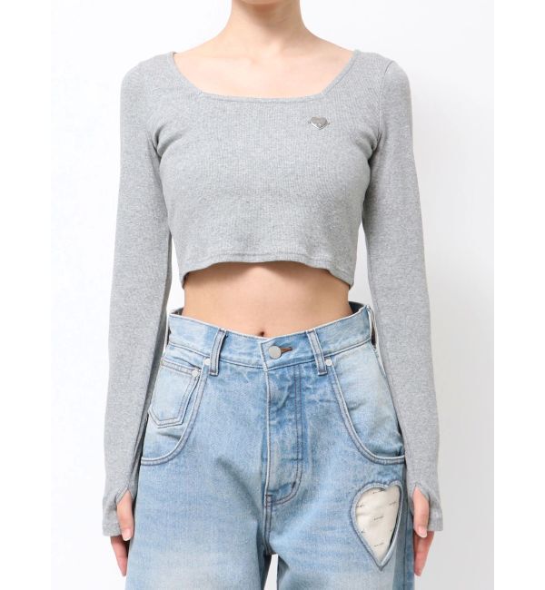 EMODA「クロスクロップフィットトップ」|Tシャツ・カットソー|グレー