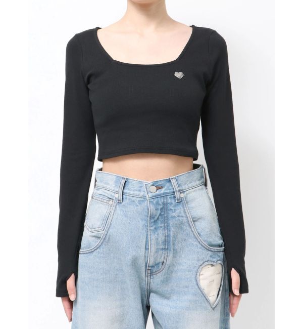 EMODA「クロスクロップフィットトップ」|Tシャツ・カットソー|ブラック