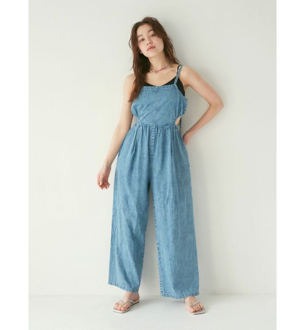 Ungrid「サイドオープンデニムサロペット」|オールインワン|ブルー