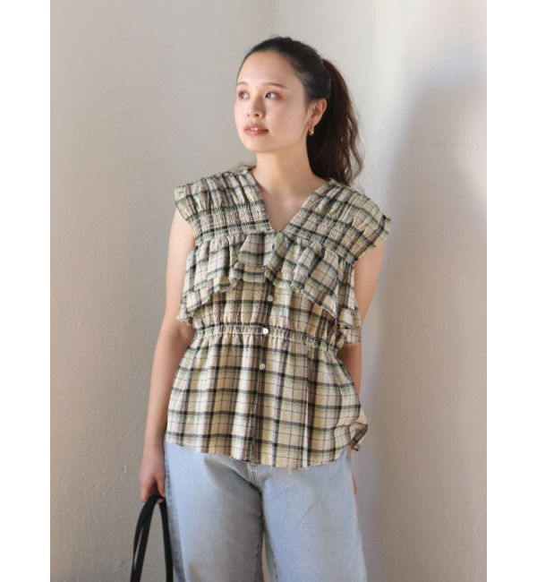 Ungrid「【WEB限定】フリルデザインチェックブラウス」|シャツ・ブラウス|