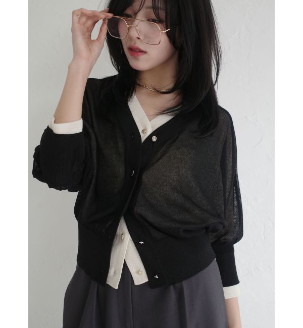 LAGUNAMOON「2WAYラメシアーニットカーディガン」|カーディガン|