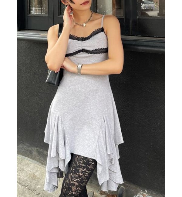 EVRIS「レースドッキングアシンメトリーミニワンピース」|ワンピース|