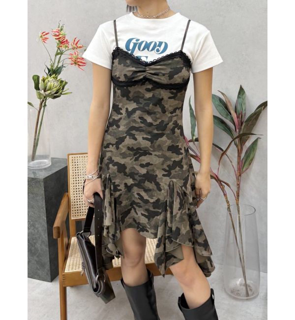 EVRIS「レースドッキングアシンメトリーミニワンピース」|ワンピース|