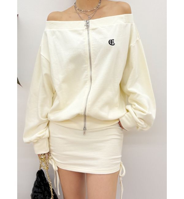 EVRIS「ジップアップオフショルトップス【セットアップ着用可能】」|パーカー|ホワイト