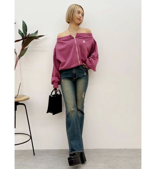 EVRIS「ジップアップオフショルトップス【セットアップ着用可能】」|パーカー|