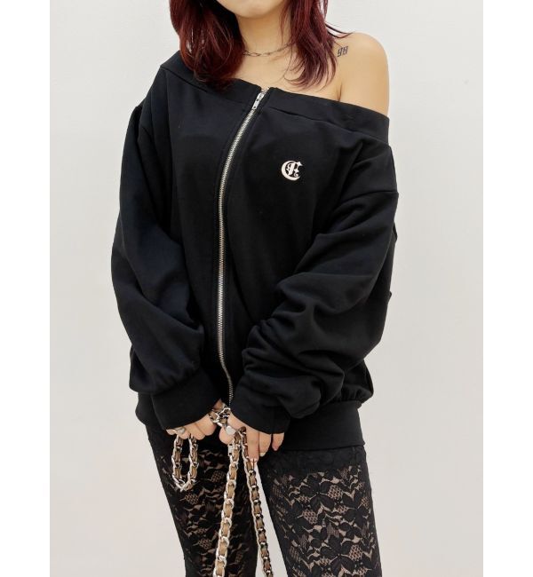 EVRIS「ジップアップオフショルトップス【セットアップ着用可能】」|パーカー|ブラック