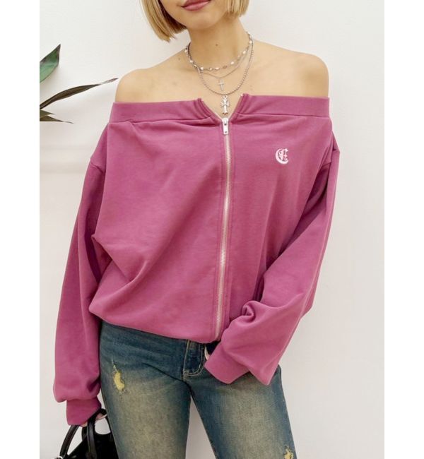 EVRIS「ジップアップオフショルトップス【セットアップ着用可能】」|パーカー|パープル