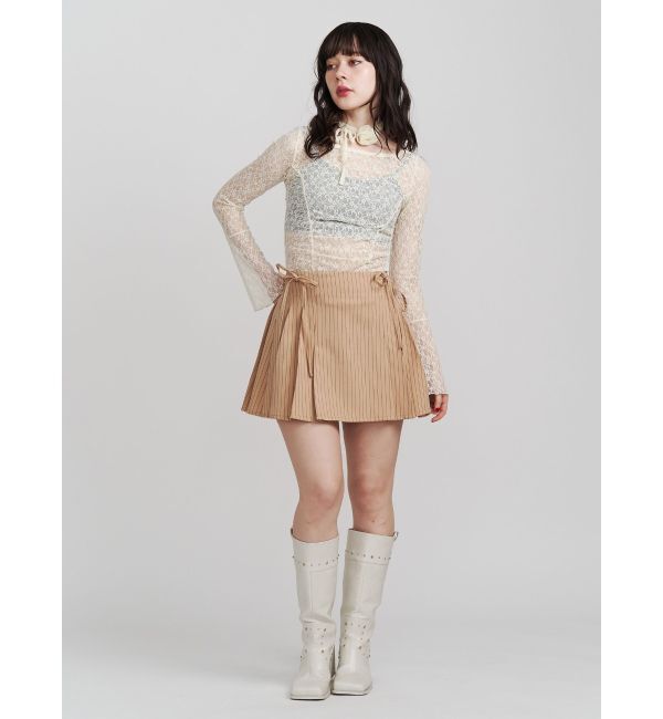 jouetie「【FRUITSZIPPER鎮西寿々歌】リボンプリーツスカート」|スカート|ベージュ