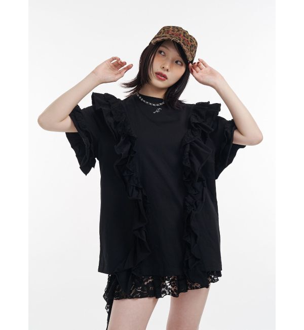 jouetie「フリルドッキングルーズTシャツ」|Tシャツ・カットソー|ブラック