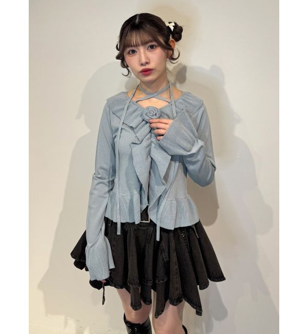jouetie「ラッフルフリルコサージュニット」|ニット・セーター|ブルー