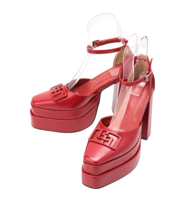 GYDA「GGアンクルストラップチャンキーヒールパンプス」|パンプス|レッド