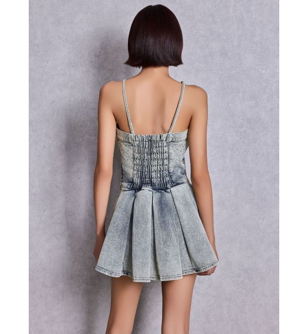 GYDA「GG bijouデニムプリーツスカートライクミニワンピース」|ワンピース|