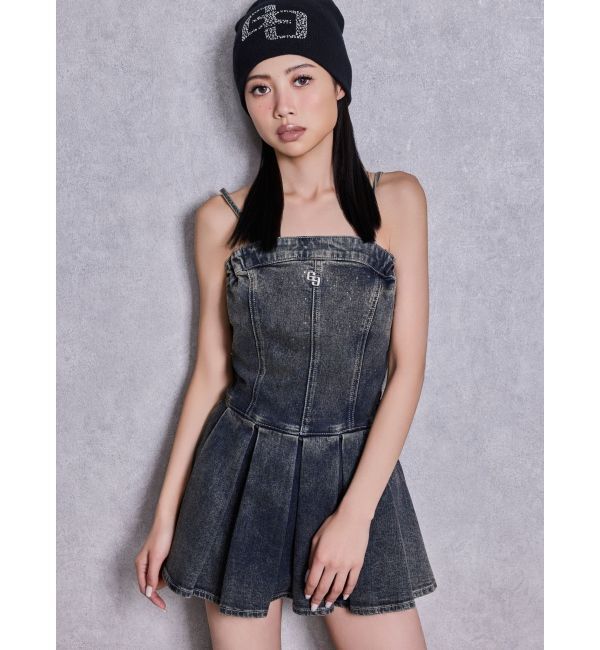 GYDA「GG bijouデニムプリーツスカートライクミニワンピース」|ワンピース|インディゴ