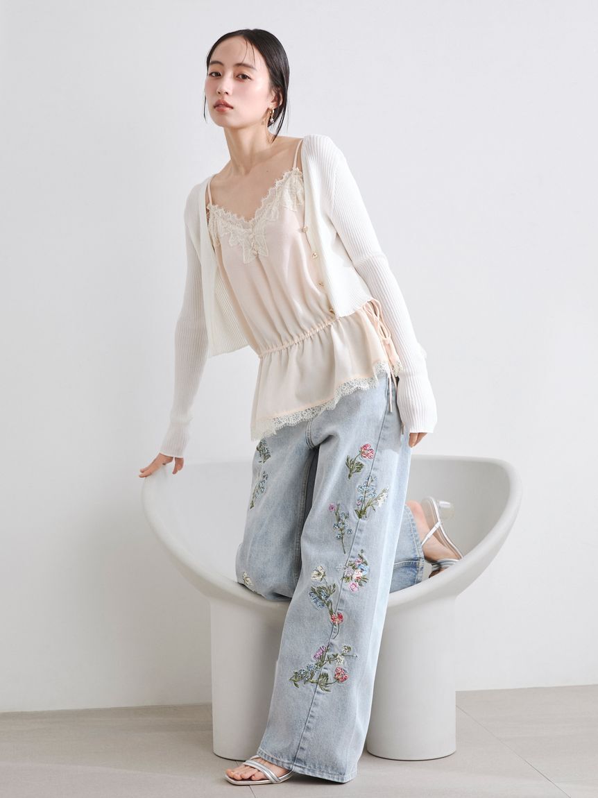 FRAY I.D「フラワーエンブロイダリーデニムパンツ」|デニム|