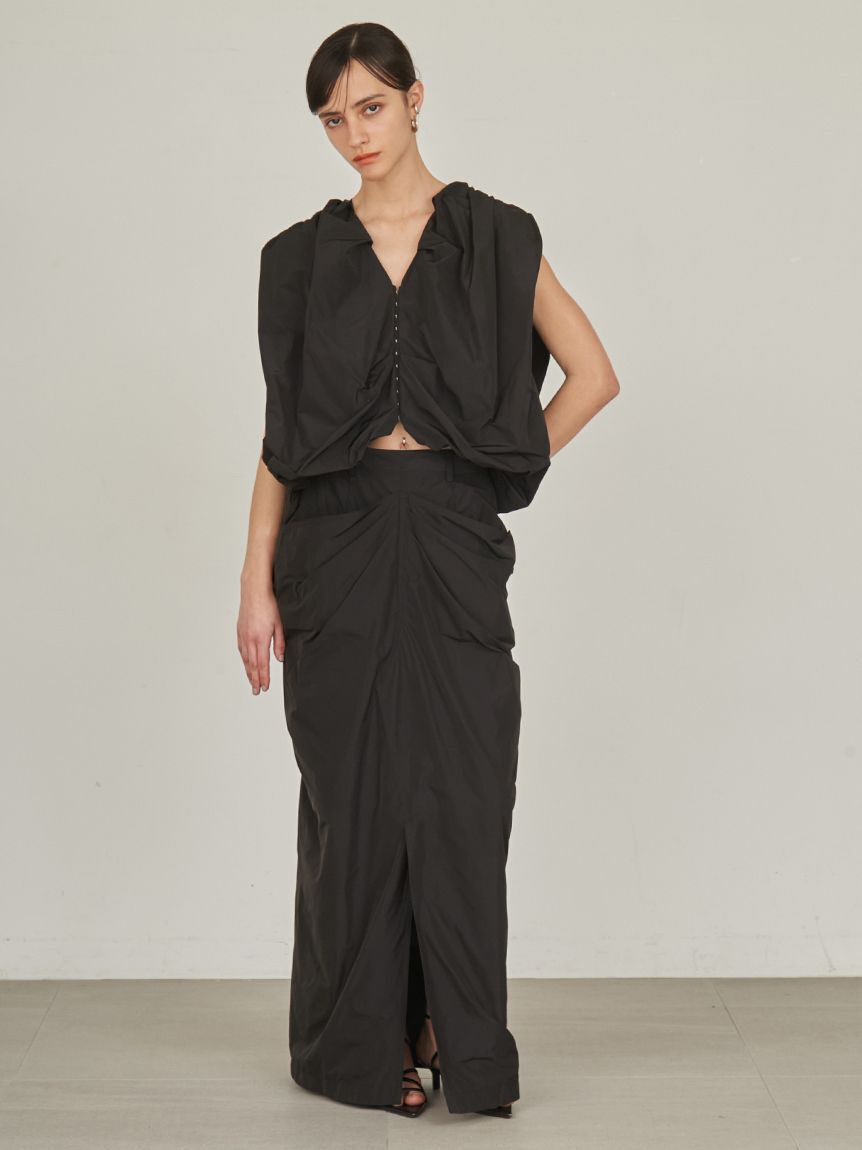 styling/「【セットアップ対応】レイヤードドレープスカート」|スカート|BLK