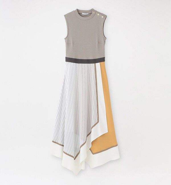  「ストライプブロッキングワンピース」|ワンピース|ベージュ