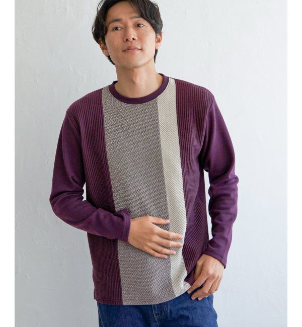 ikka「ブロックスジャガードクルーネック」|パーカー|ワイン