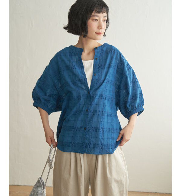 Lbc with Life「3WAYシャドーチェックブラウス」|シャツ・ブラウス|ブルー