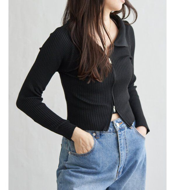 VENCE share style「ダブルジップショートリブニット」|ニット・セーター|