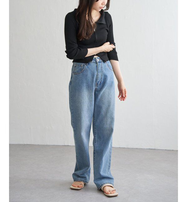 VENCE share style「ダブルジップショートリブニット」|ニット・セーター|