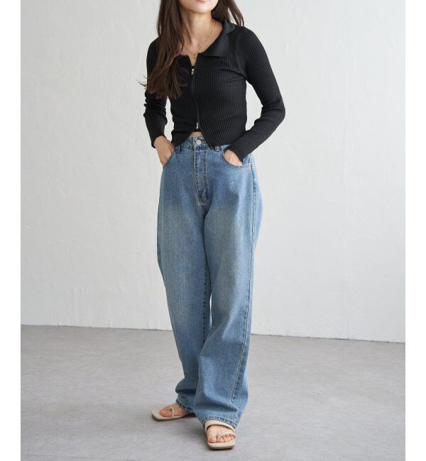 VENCE share style「ダブルジップショートリブニット」|ニット・セーター|