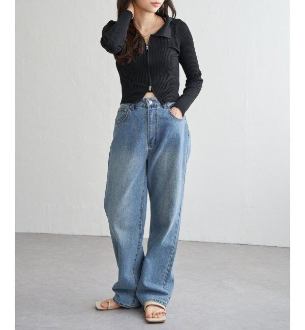 VENCE share style「ダブルジップショートリブニット」|ニット・セーター|