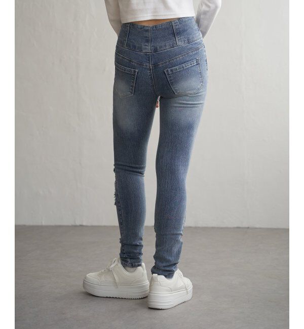 VENCE share style「ハイウエストダメージスキニーデニム」|デニム|