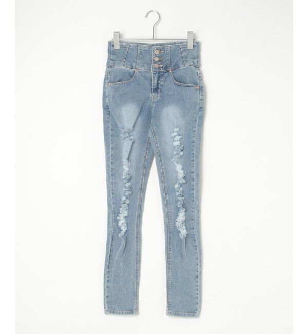 VENCE share style「ハイウエストダメージスキニーデニム」|デニム|