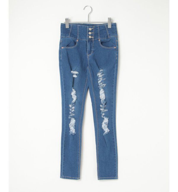 VENCE share style「ハイウエストダメージスキニーデニム」|デニム|