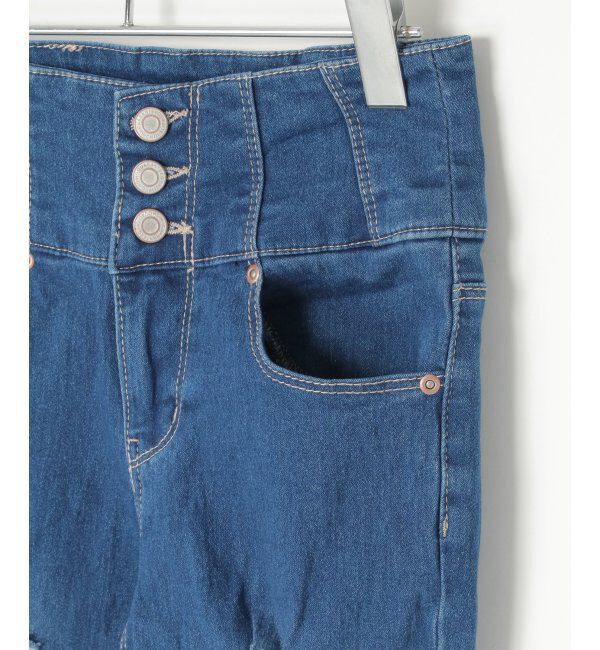 VENCE share style「ハイウエストダメージスキニーデニム」|デニム|