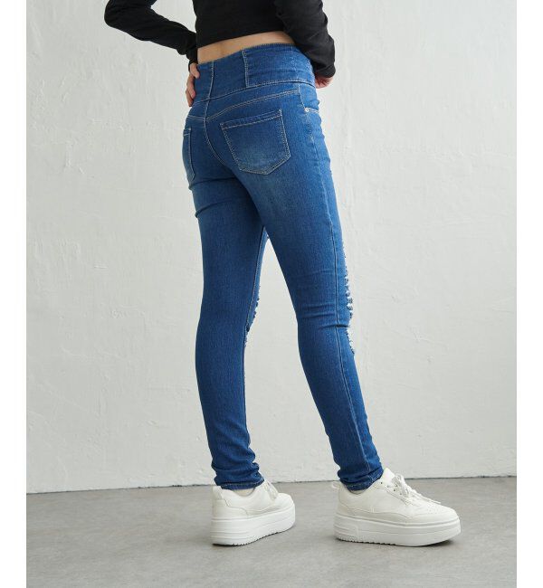 VENCE share style「ハイウエストダメージスキニーデニム」|デニム|