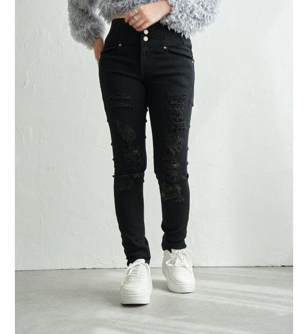 VENCE share style「ハイウエストダメージスキニーデニム」|デニム|