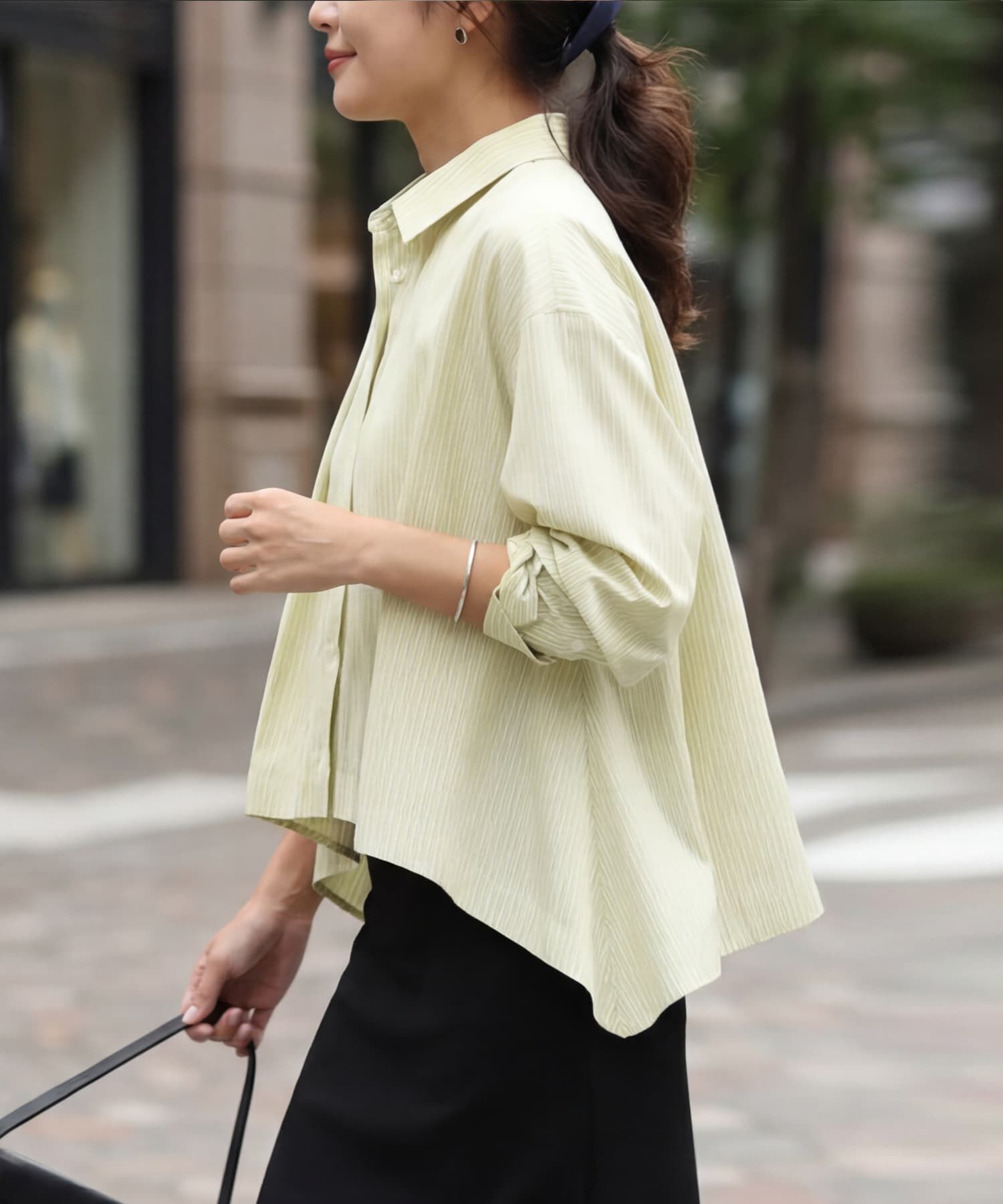 STYLE DELI「【selection】ストライプ柄立体タックショートシャツ」|シャツ・ブラウス|